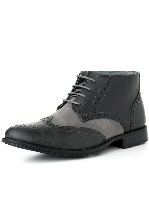 Mens Boots Wing Tip Lace Up Dress Shoes Two Tone Brogue Medallion