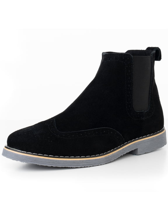 Mens Chelsea Boots Genuine Suede Dress Ankle Boots Wingtip Shoes