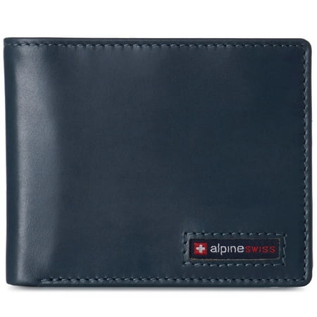 Alpine Swiss Wallet for Men Nolan Commuter Bifold Dual ID Windows for License Work Badge RFID Protection Divided Bill Section Gift Boxed