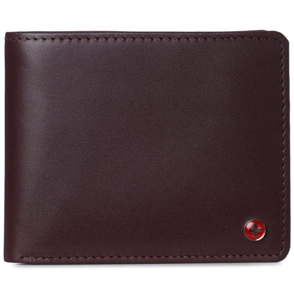 Alpine Swiss Wallet for Men Nolan Commuter Bifold Dual ID Windows for License Work Badge RFID Protection Divided Bill Section Gift Boxed