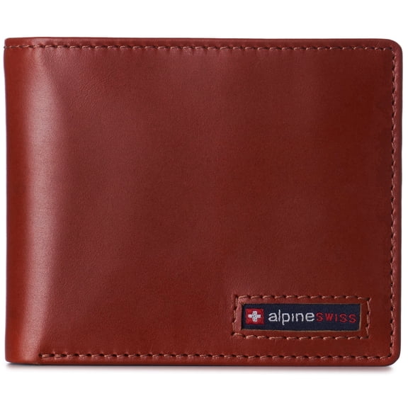 Alpine Swiss Wallet for Men Nolan Commuter Bifold Dual ID Windows for License Work Badge RFID Protection Divided Bill Section Gift Boxed