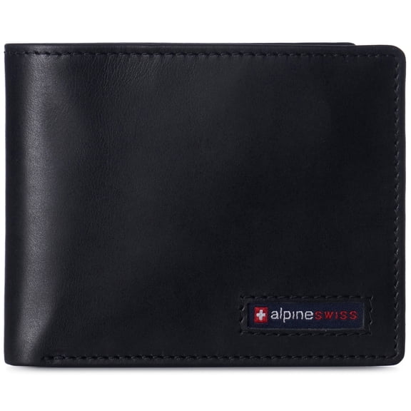 Alpine Swiss Wallet for Men Nolan Commuter Bifold Dual ID Windows for License Work Badge RFID Protection Divided Bill Section Gift Boxed