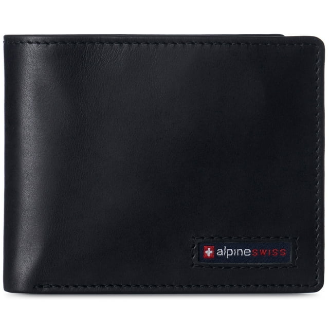 Alpine Swiss Mens Commuter RFID Bifold Wallet 2 ID Windows Divided Bill Section