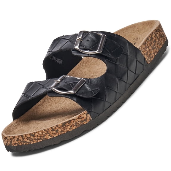 Alpine Swiss Mens Double Strap Slide Sandals with EVA Sole - Flat Casual Comfort Shoes, Woven Black