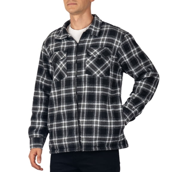 Alpine Swiss Mens Felix Fleece Lined Flannel Jacket Heavyweight Zip-Up Plaid Shirt Shacket Warm Winter Outerwear BKGY 2XL