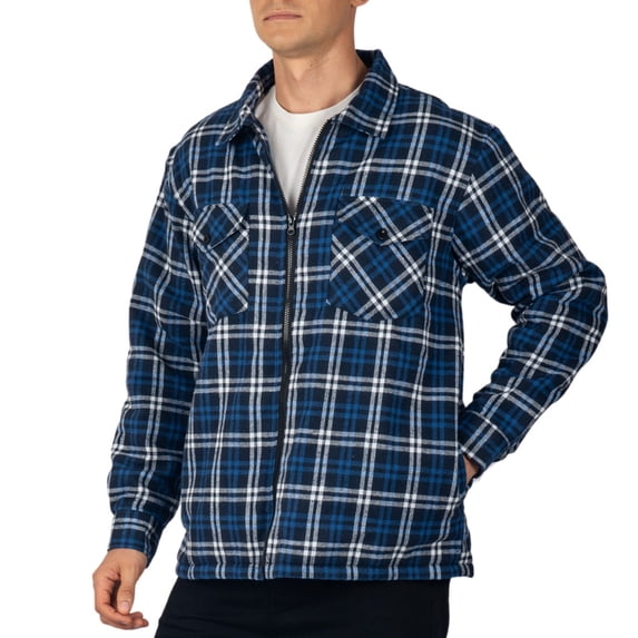 Alpine Swiss Mens Felix Fleece Lined Flannel Jacket Heavyweight Zip-Up Plaid Shirt Shacket Warm Winter Outerwear NVB LRG