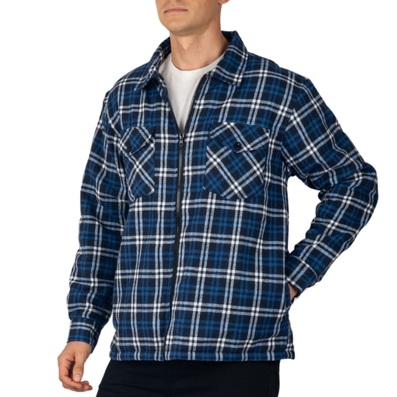 Alpine Swiss Mens Felix Fleece Lined Flannel Jacket Heavyweight Zip-Up Plaid Shirt Shacket Warm Winter Outerwear NVB LRG