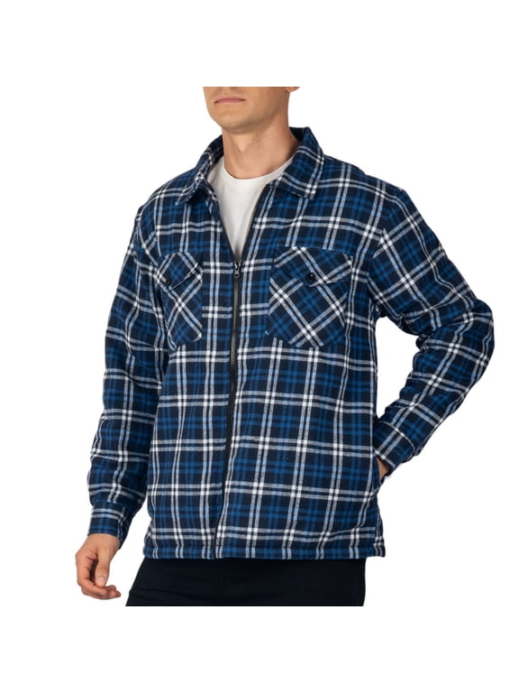 Mens Felix Fleece Lined Flannel Jacket Heavyweight Zip-Up Plaid Shirt Shacket Warm Winter Outerwear NVB .XL