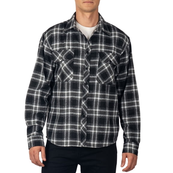 Alpine Swiss Mens Flannel Shacket Long Sleeve Plaid Button Down Shirt Jacket Light Cotton Blend Outdoor Overshirt BKGY LRG