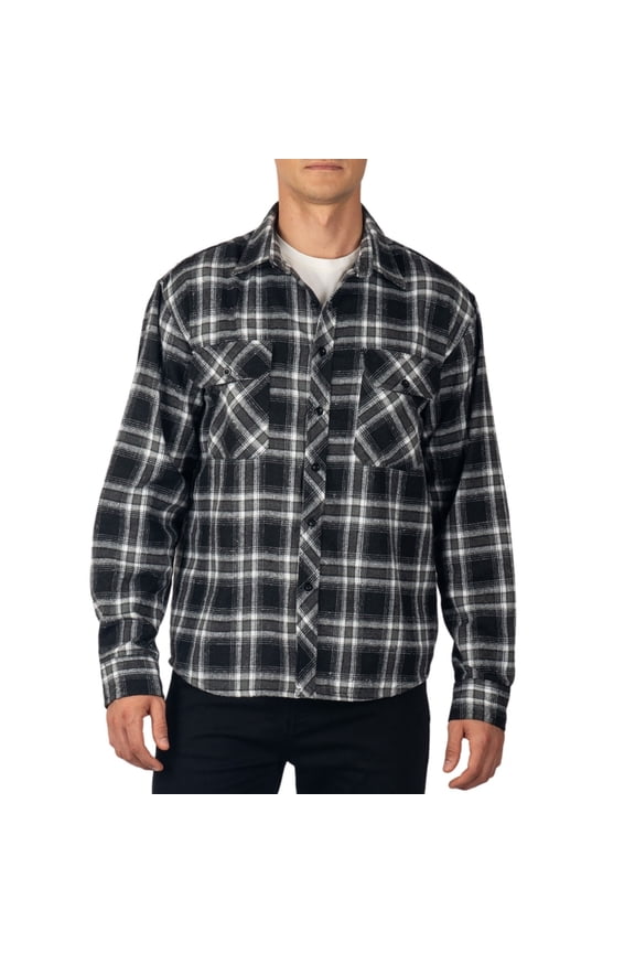 Mens Flannel Shacket Long Sleeve Plaid Button Down Shirt Jacket Light Cotton Blend Outdoor Overshirt BKGY XL
