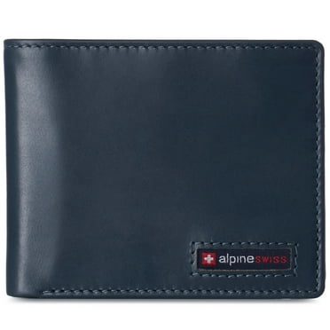 Alpine Swiss Mens Genuine Leather Passcase Bifold Wallet RFID Safe 2 ID Windows