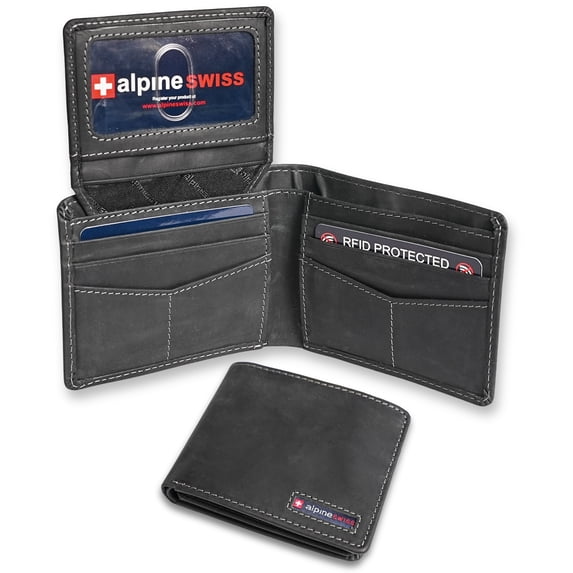 Alpine Swiss Connor Executive Bifold Wallet | Business Passcase for Men | Premium Leather | Dual ID Windows | RFID Blocking | Gift Box Included