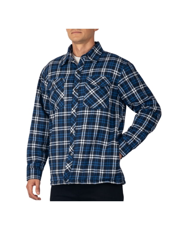 Mens Henry Quilted Flannel Jacket Warm Plaid Shacket Snap Buttons Winter Work Coat For Cold Weather NVB 2XL