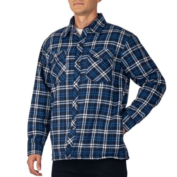 Alpine Swiss Mens Henry Quilted Flannel Jacket Warm Plaid Shacket Snap Buttons Winter Work Coat For Cold Weather NVB LRG