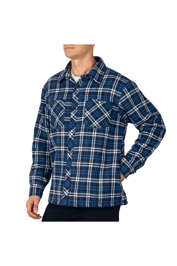 Mens Josh Fleece-Lined Flannel Jacket Heavyweight Snap Button Plaid Shirt Shacket Warm Winter Outerwear NVB 2XL
