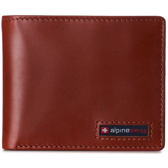 Alpine Swiss Mens Wallet for Men RFID Protected Leather Mens Wallet Spencer Bifold Divided Bill Section Gift Box 2 ID Windows 14 Card Storage Pockets