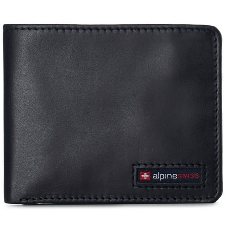 Alpine Swiss Mens Wallet for Men RFID Protected Leather Mens Wallet Spencer Bifold Divided Bill Section Gift Box 2 ID Windows 14 Card Storage Pockets