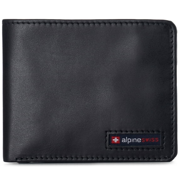 Alpine Swiss Mens Wallet for Men RFID Protected Leather Mens Wallet Spencer Bifold Divided Bill Section Gift Box 2 ID Windows 14 Card Storage Pockets