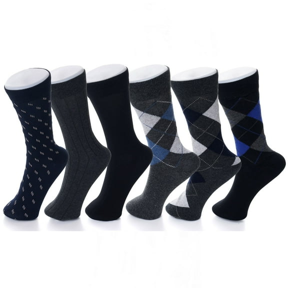 Alpine Swiss Mens Multi Pack Cotton Dress Socks Mid Calf Argyle Pattern Solids