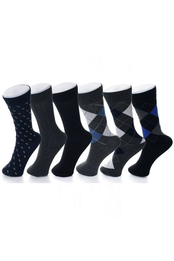 Mens Multi Pack Cotton Dress Socks Mid Calf Argyle Pattern Solids