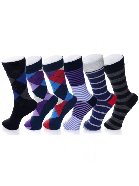 Mens Multi Pack Cotton Dress Socks Mid Calf Argyle Pattern Solids