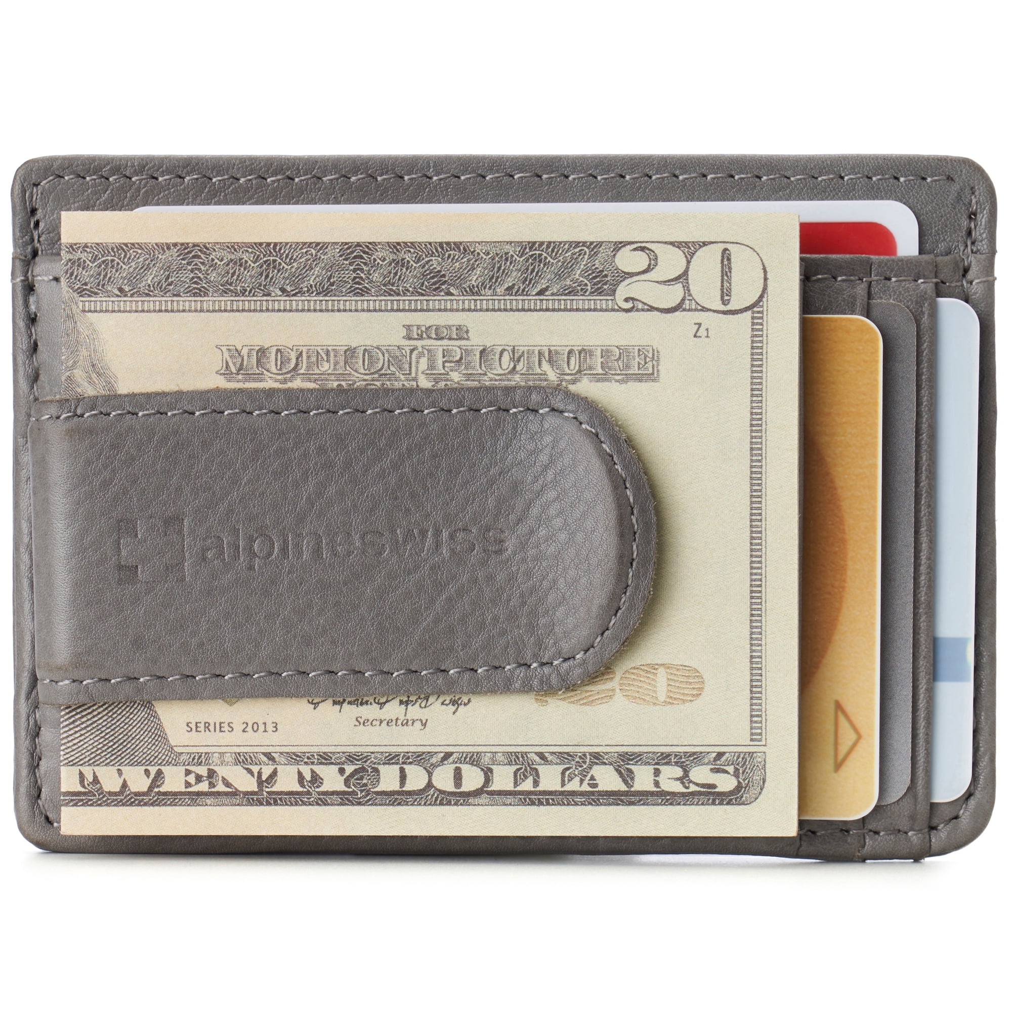 Alpine Swiss Mens RFID Money Clip Leather Minimalist Wallet Card Case ID Window - Brown