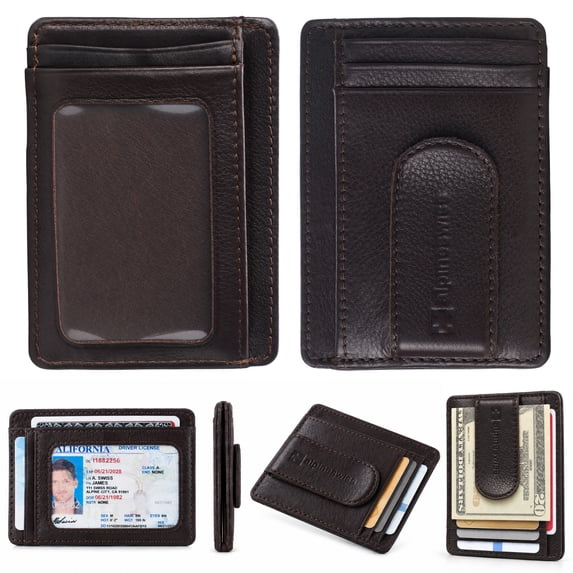 Alpine Swiss Mens RFID Money Clip Leather Minimalist Wallet Card Case ID Window