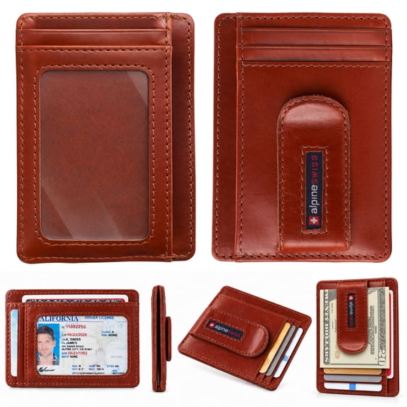 Alpine Swiss Mens RFID Money Clip Leather Minimalist Wallet Card Case ID Window