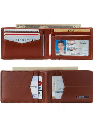Alpine Swiss RFID Mathias Mens Wallet Deluxe Capacity Passcase Bifold With Divided Bill Section Camden Collection Smooth Finish Brown