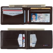 Delaney Slim Bifold Wallet | Front Pocket Wallet | 8 Card Slots ID Window | Outside Card Slot| RFID Protected Premium Leather | Gift Box Glossy Brown