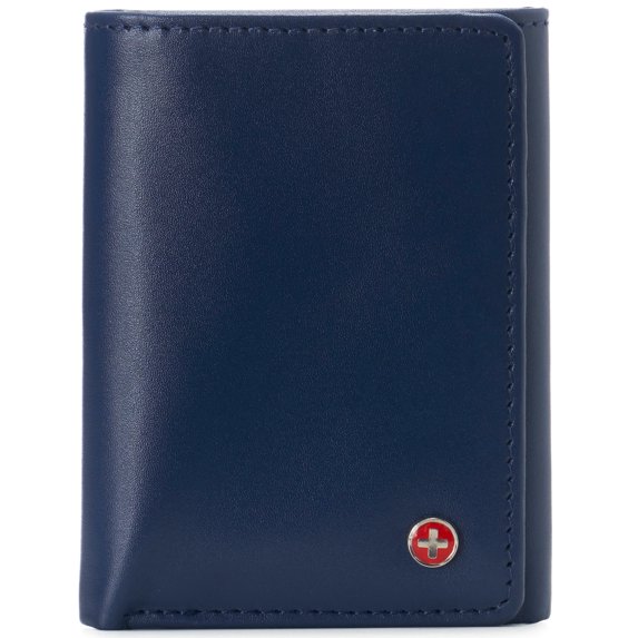 Alpine Swiss Mens Trifold Wallet RFID Blocking Genuine Leather Bifold ID Window