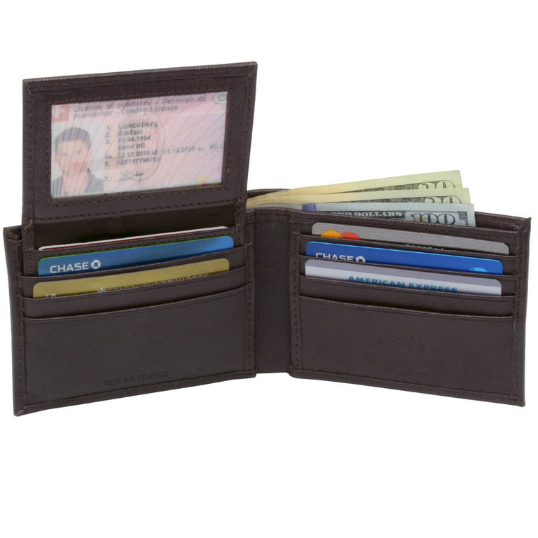 Alpine Swiss Mens Leather Bifold Wallet RFID Safe Removable Flip Up ID  Window