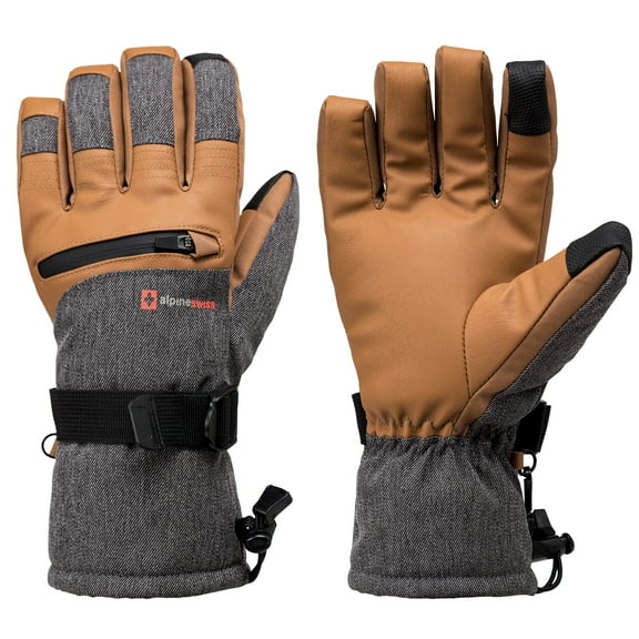 Alpine Swiss Mens Waterproof Snow Gloves Zipper Pockets Winter Sport Mittens