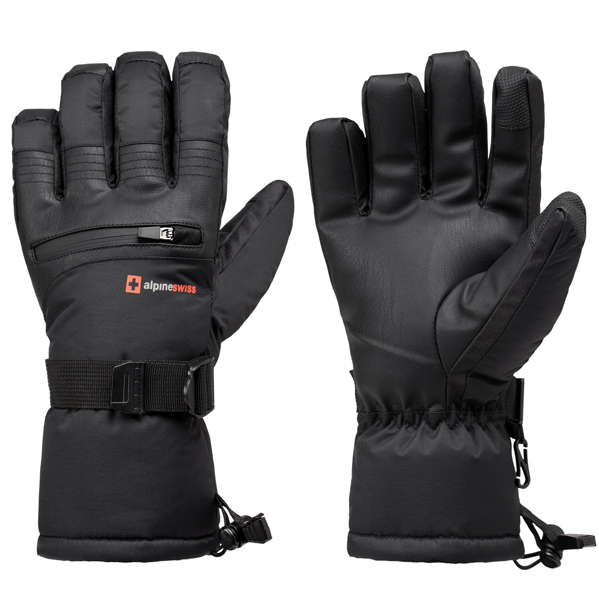 Alpine Swiss Mens Waterproof Snow Gloves Zipper Pockets Winter Sport