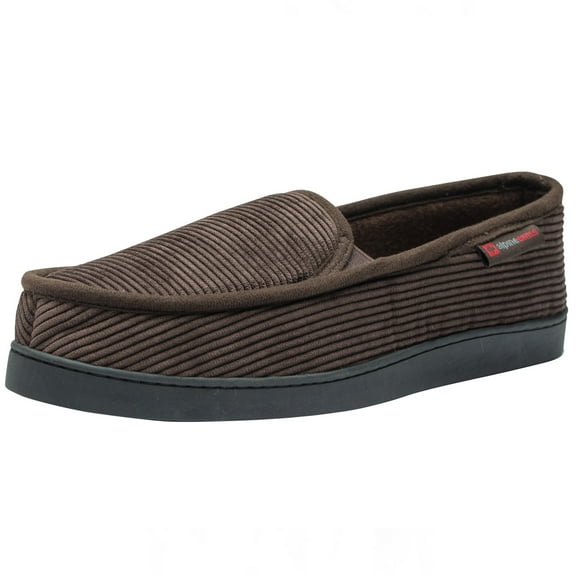 Alpine Swiss Wide Mens Slippers Steve Moccasin House Shoes Memory Foam Insole Corduroy Slip-On Terry Lining Indoor Outdoor Non-Slip Rubber Outsole