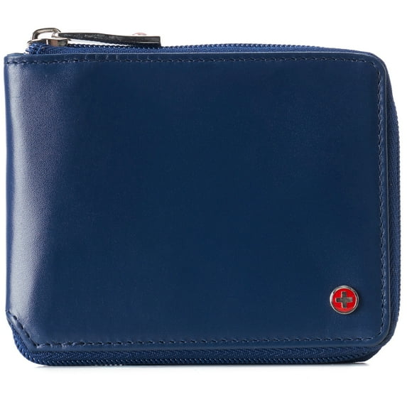 Alpine Swiss Mens Womens RFID Blocking Zipper Wallet Leather Zip Around Bifold