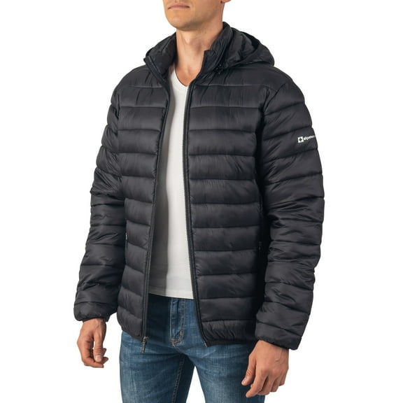 Alpine Swiss Men’s Lightweight Puffer Jacket with Removable Hood | Milo Winter Coat Packable Water-Resistant Down Alternative Bubble Jacket