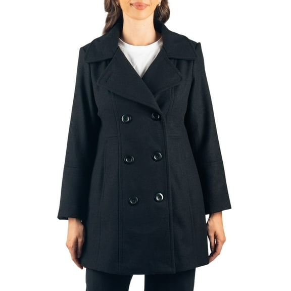 Alpine Swiss Norah Womens Wool Blend Peacoat Runs Large Classic Double Breasted Winter Coat Long Pea Coat Jacket BLK L