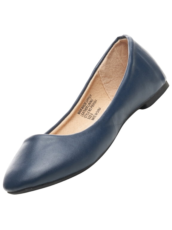 Pierina Womens Ballet Flats Round Toe Slip On Comfortable Shoes, Navy