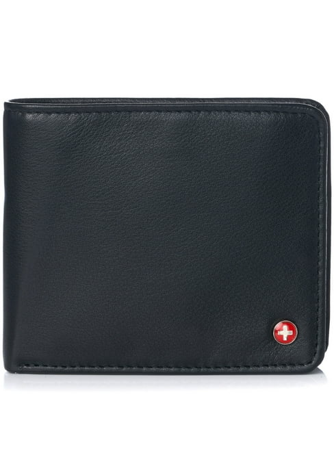 Alpine Swiss Mens Genuine Leather Passcase Bifold Wallet RFID Safe 2 ID ...