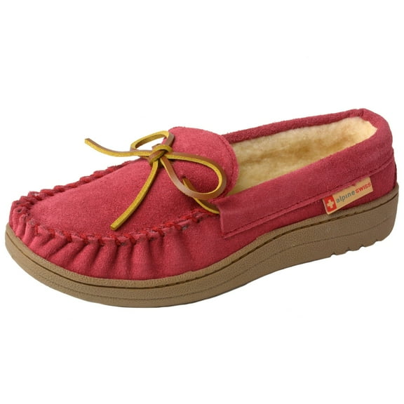 Alpine Swiss Sabine Women's Genuine Leather Suede Moccasin Slippers House Shoes