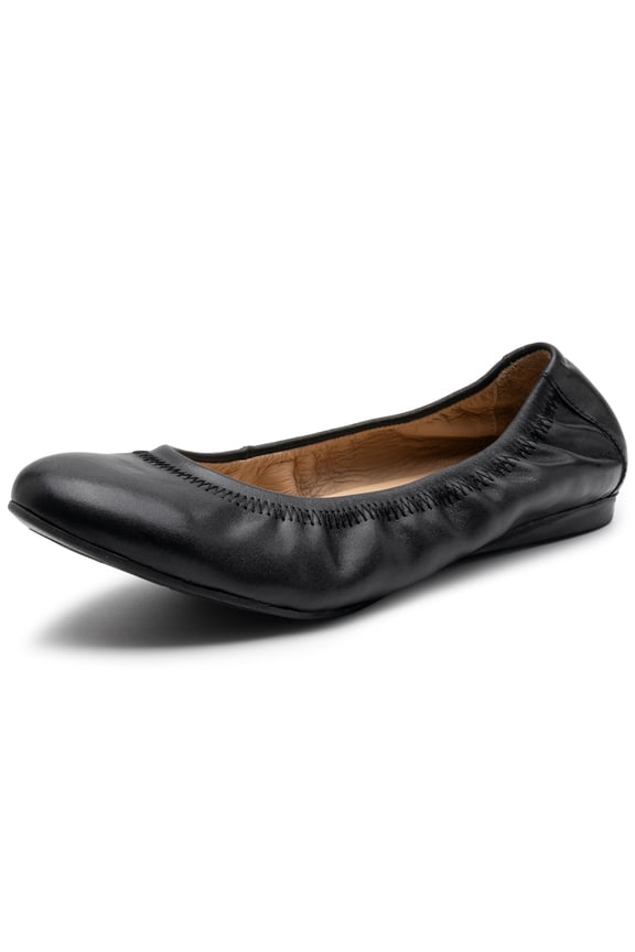 Sarah Womens Leather Ballet Flats Round Toe Slip On Cushioned Comfortable Flats Dressy Work Shoes Black 9