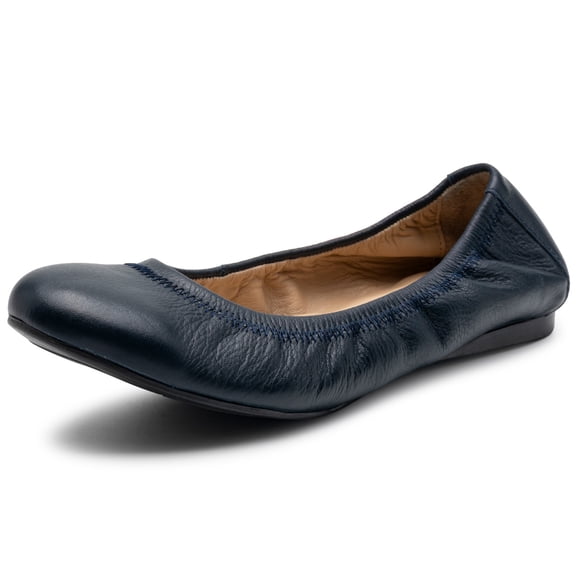 Alpine Swiss Sarah Womens Leather Ballet Flats Round Toe Slip On Cushioned Comfortable Flats Dressy Work Shoes Navy 10