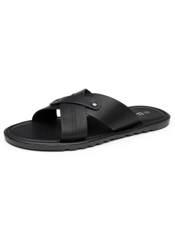 Saul Mens Vegan Leather Slide Sandals Dressy Indoor Outdoor Shoes
