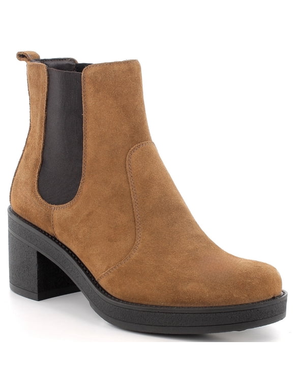 Sofia Womens Suede Chelsea Boots Made in Italy Block Heel Ankle Booties