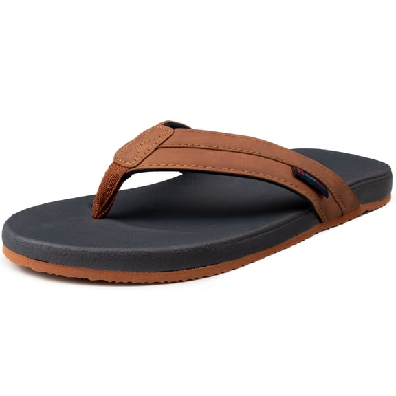 Alpine Swiss Trey Mens Flip Flops Cushion Thong Beach Sandals for Men Non-Slip Sole Men Shoes Arch Support Durable Treaded Sole Rugged Faux Leather Sandals