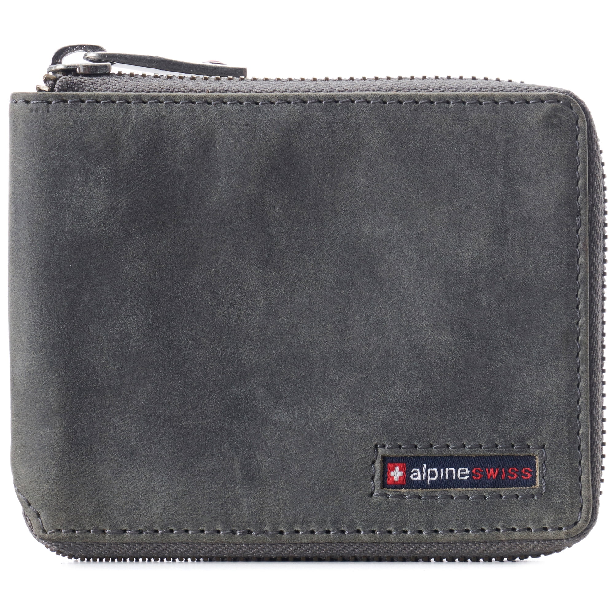 Alpine Swiss Unisex RFID Safe Zipper Wallet Genuine Leather Zip