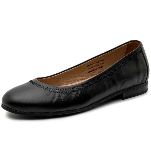 Alpine Swiss Wendy Womens Leather Ballet Flats Classic Round Toe Slip On Shoes Comfortable Professional Dressy Flats Black 7