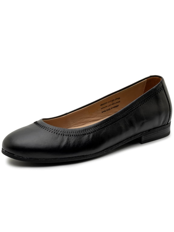 Wendy Womens Leather Ballet Flats Classic Round Toe Slip On Shoes Comfortable Professional Dressy Flats Black 8