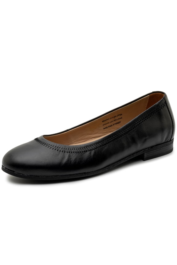 Wendy Womens Leather Ballet Flats Classic Round Toe Slip On Shoes Comfortable Professional Dressy Flats Black 8